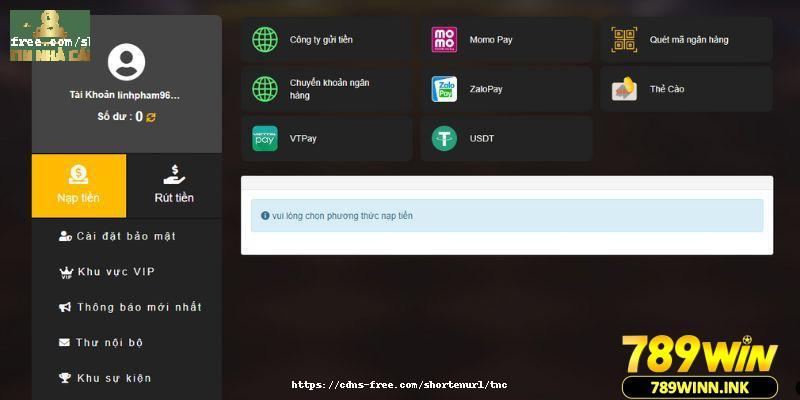 Thông tin về các phương thức nạp tiền vào tài khoản
